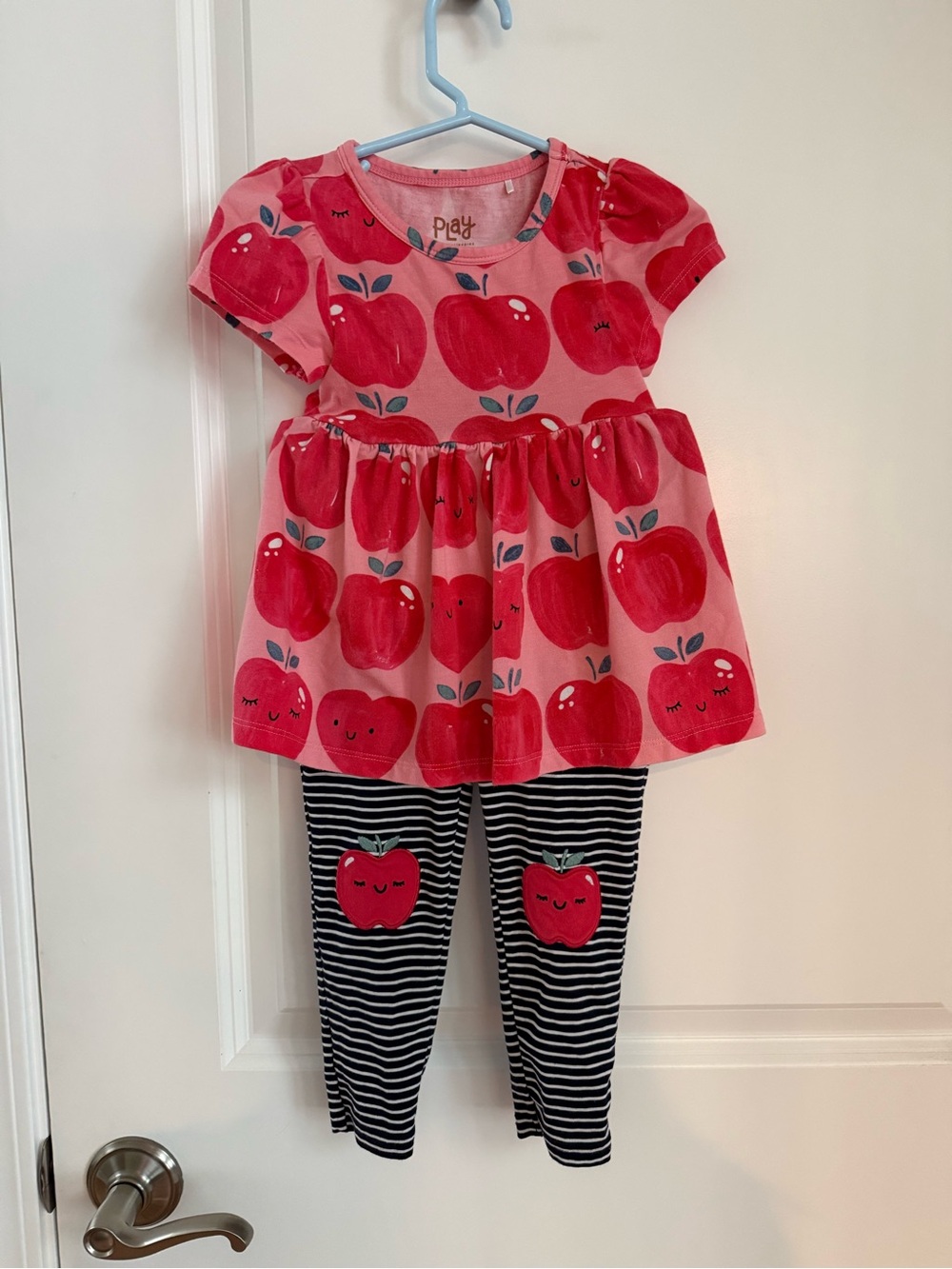 Apple Print Pink Tunic & Striped Leggings Set LITTLE SLEEPIES